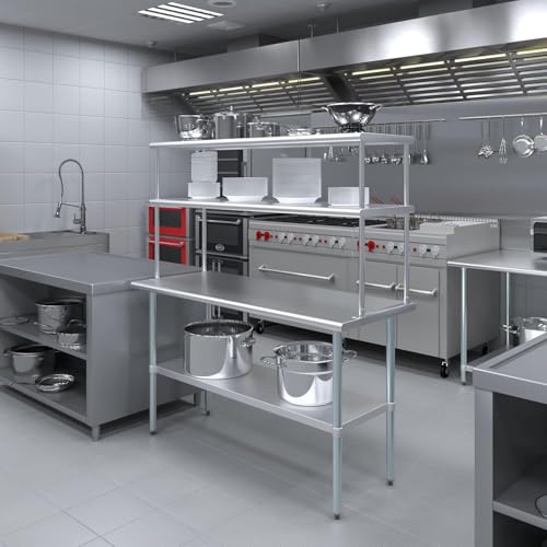 NSF Certified 18 Gauge Heavy Duty Stainless Steel Double overshelf with Brackets for Kitchens