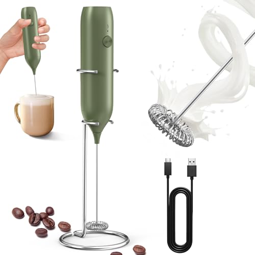 Rechargeable Milk Frother Handheld with Stand