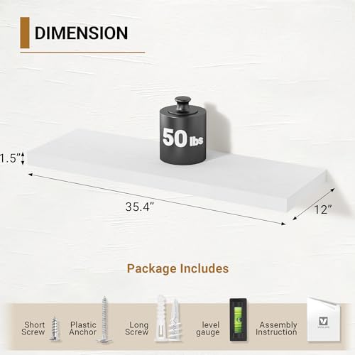 White Floating Shelves 12 Inches Deep (2 Count)
