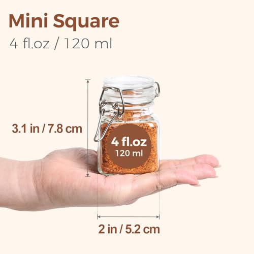 Square Glass Spice Jars 4 oz 6 Pack with Labels and Funnel Set (6 Count)