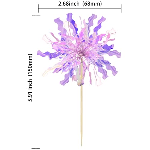 30Pcs Foil Firework Cupcake Toppers Happy Birthday Cake Toppers Tinsel Flower Drink Stirrers Cocktail Food Fruit Toothpicks for Valentine's Day Party Birthday Wedding Supplies Purple (30 Count)