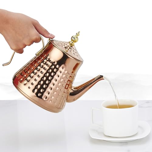 1.2L(40oz) Stainless Steel Hammer Patterned Teapot With Removeable Infuser,Loose leaf cover,Copper