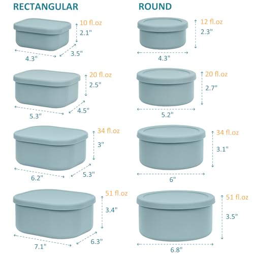 100% Silicone Food Storage Containers with Lids (8 Count)