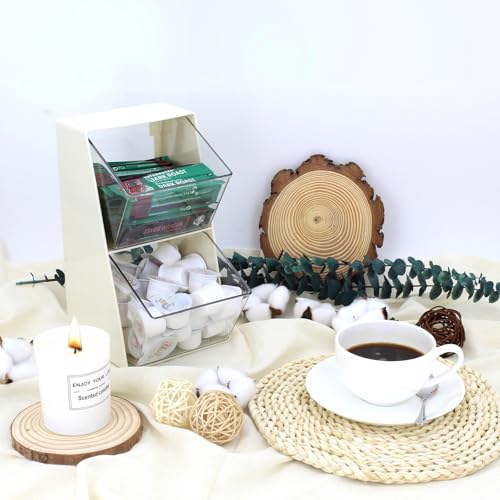 Coffee Pod Holder with 2 Large Capacity Basket K Cup Storage Container Coffee Bar Accessories for Creamer Suger Plastic Desk Box Tea Bag Organizer Creamy White