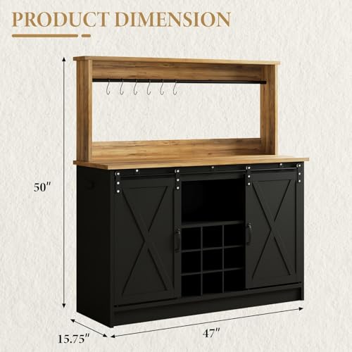 47" Farmhouse Coffee Bar Cabinet with Storage Hutch
