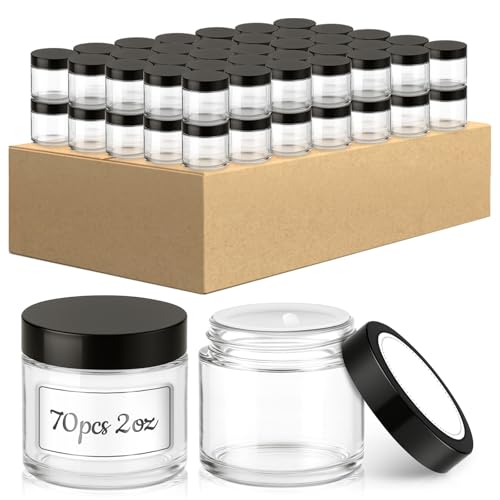 2 OZ Glass Jars with Black Lids (70 Count)