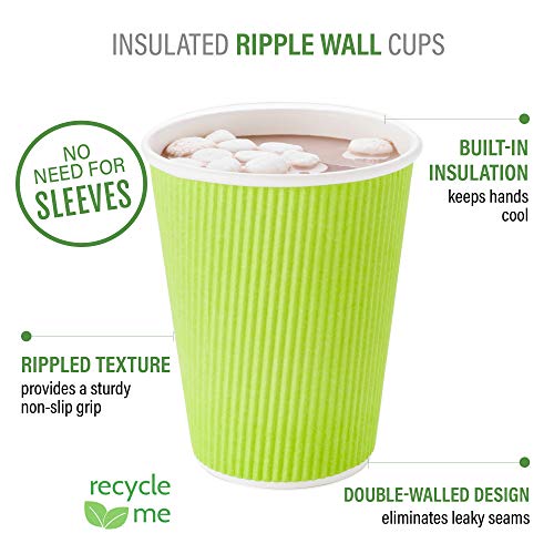 Ripple Wall Coffee Cups 25 Count 8 Ounce Insulated Eco Green Paper Cups