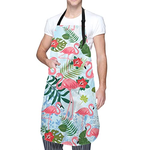 Pink Flamingo Waterproof Work Aprons With 2 Pockets Gift For Mens Womens