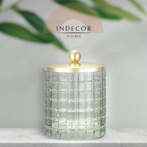 Sage Colored Tranlucent Apothecary Etched Geometric Grid Glass Jar W
