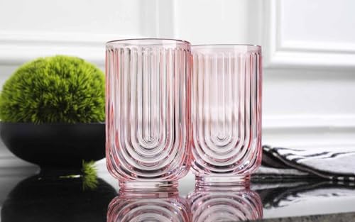 Vintage Glassware Art Deco Glasses Ribbed Drinking Glasses U (4 Count)