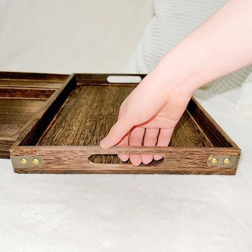 3 Piece Wooden Serving Tray Set for Ottoman (3 Count)