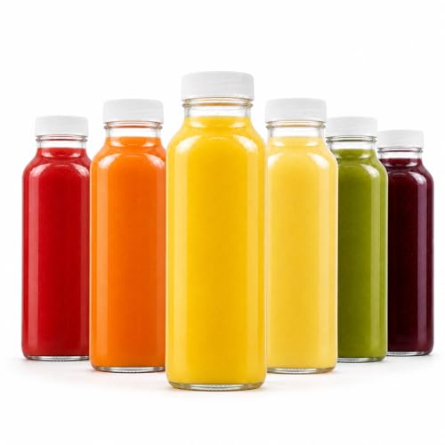 8oz Square Glass Juice Shot Bottle with Lid (6 Count)