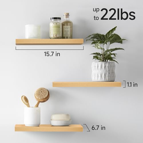 Light Oak Toned Floating Shelves 15.7in