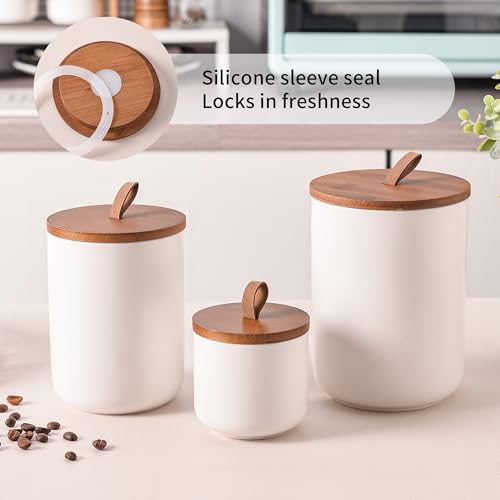 White Ceramic Canister Set with Bamboo Lids