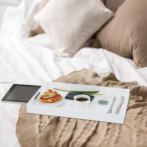 18×16 Inch Glossy White Acrylic Serving Tray with Handles Extra Large Ottoman Tray Decorative Tray Spill