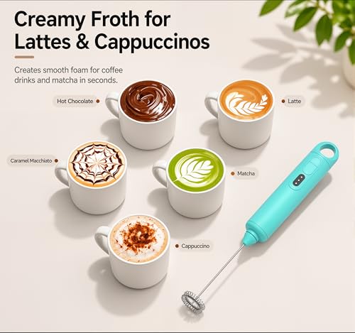 Rechargeable Milk Frother Handheld 3 Speed Coffee Foamer [3 Whisk] Electric Drink Mixer for Latte