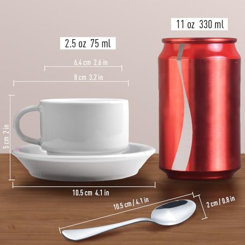 Premium Espresso Shot Cups and Saucers Set with Espresso Stainless Steel Spoons (12 Count)