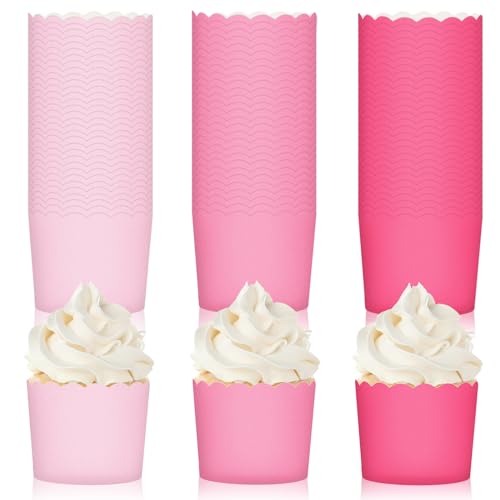120Pcs Valentine's Day Pink Paper Baking Cups Scalloped Edge Cupcake Wrappers Gradient Pink Cupcake Muffin Cases for Valentine Wedding Birthday Baby Shower (120 Count)
