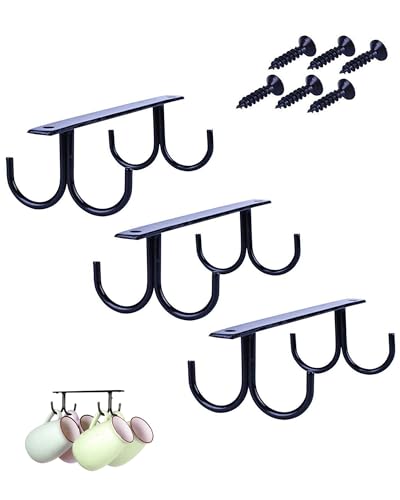 Mug Rack Under Cabinet Mug Hooks Coffee Cup Holder Cups Organizer Hanger (16.99 Count)