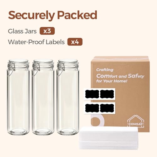 Tall Glass Pasta Containers with Airtight Lids 68 oz 3 Pack Canister (3 Count)