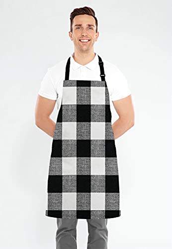 Black and White Buffalo Plaids Bib Apron with Adjustable Neck for Men Women