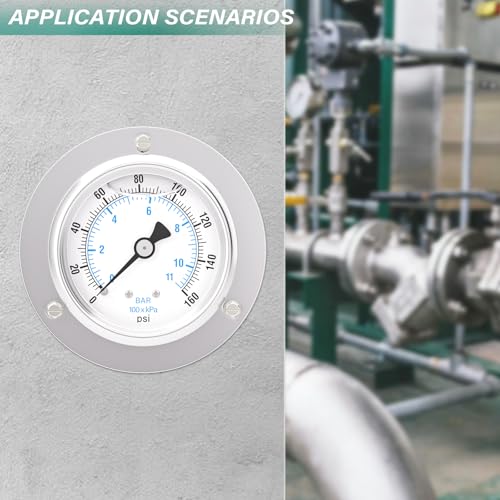 0 160PSI Panel Mount Front Flanged Glycerin Filled Pressure Gauge