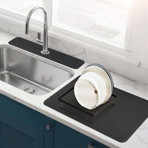 Black Dish Drying Mat + Faucet Mat for Kitchen Sink (2 Count)