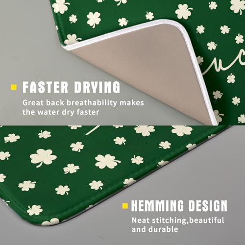 St Patricks Day Dish Drying Mat Green Lucky Clovers Dish Drainer Mats 16"x18" Shamrock Holiday Microfiber Reversible Dish Drying Rack Pad Protector for Kitchen Countertop Small Decor