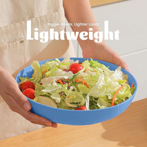 Wheat Straw Big Bowls Salad Bowl Set of 6 10 inch Serving Bowls 65 oz Large Plastic Plates Bowls Wide and Shallow Bowl for Kitchen Microwave & Dishwasher Safe