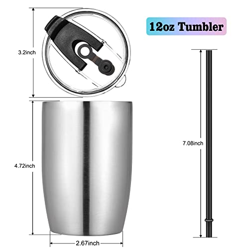 Stainless Steel 12 oz Tumblers bulk Vacuum Insulated Double Wall Travel Tumbler with Lid and Straw Reusable Tumbler (6 Count)