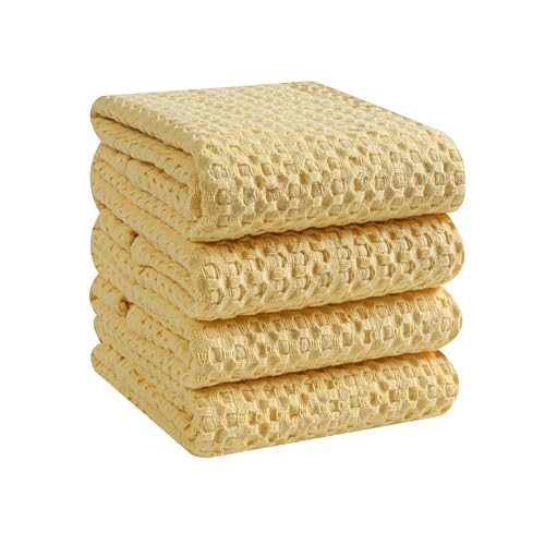4 Pack Premium Waffle Kitchen Towels with Hanging Loop 16x26 inches
