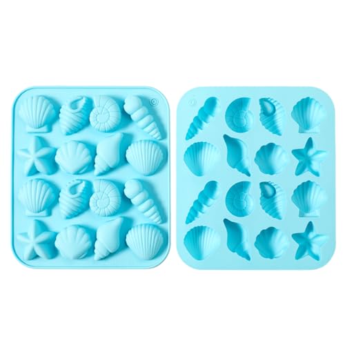 2 Pack Nordic Blue Seashell Silicone Molds for Chocolate Candy Baking Decorations (2 Count)