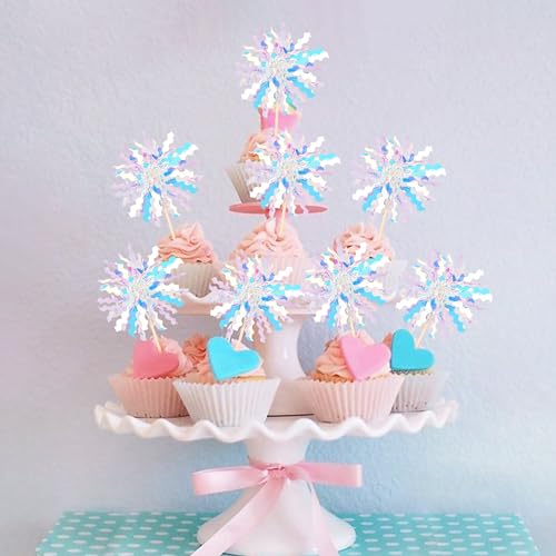 30 PCS Foil Firework Cupcake Toppers Sparkle Tinsel Cupcake Picks Happy Birthday Cake Toppers Drink Stirrers Cocktail Food Fruit Toothpicks for Baby Shower Birthday Party Decorations Supplies Silver (30 Count)
