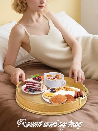 14″ Round Bamboo Serving Tray with Handles