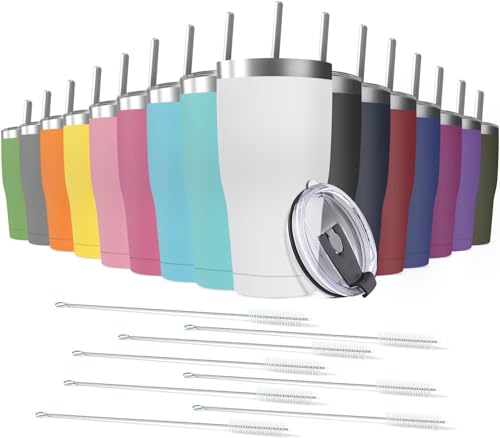 16 Pack 30oz Stainless Steel Tumblers Bulk Reusable Travel Mugs with Lid