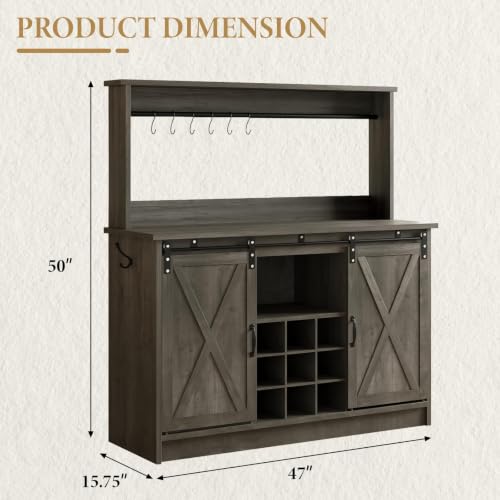 47" Farmhouse Coffee Bar Cabinet with Storage Hutch