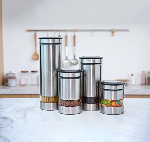 Airtight Glass Canister Set of 4 with Stainless Steel Sleeve for Kitchen Counter (4 Count)