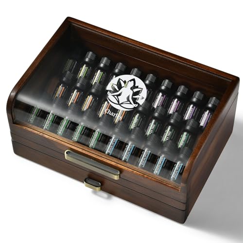 Acacia Wood Essential Oil Storage Box with Drawer & Clear Lid