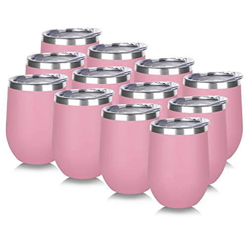 Stainless Steel Wine Tumbler Bulk with Lid (12 Count)