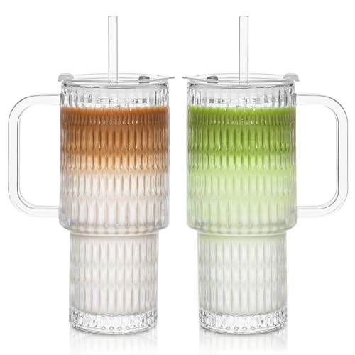 24 oz Raindrop Glass Tumbler with Handle and Lid