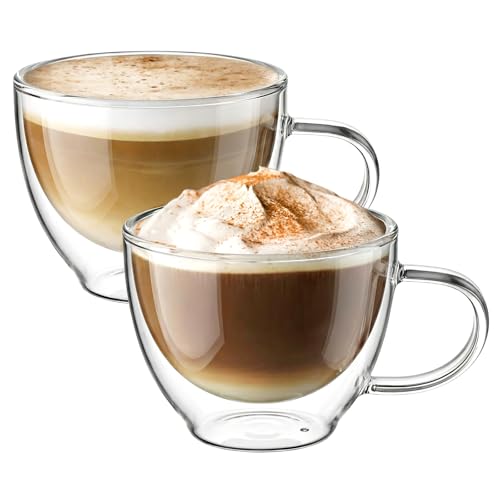 Double Walled Glass Coffee Mug 12 oz Latte Cappuccino Cups Set of 2 (2 Count)