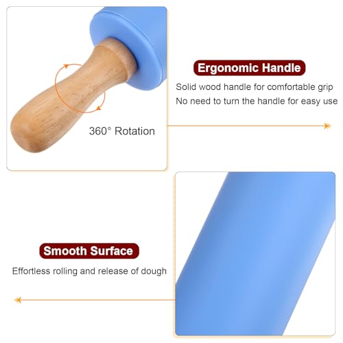 Silicone Rolling Pins for Baking 12 Inch Wooden Handle Non Stick Rolling Pin Small Roller Playdough Rolling Pins for Dough Pizza Pastry Fondant Kitchen