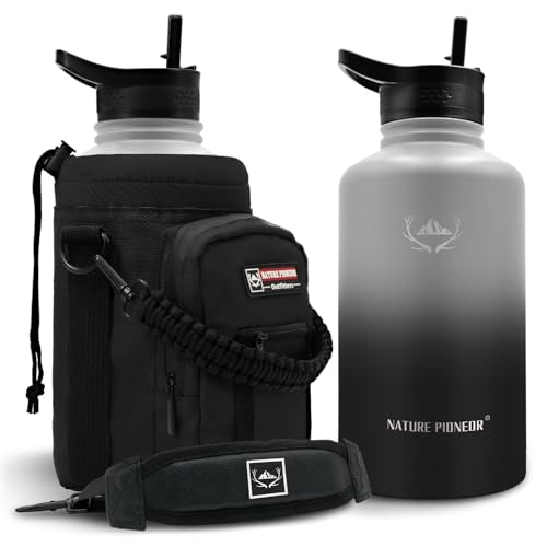 64 oz Insulated Water Bottle with Carrier Bag & 3 Lids