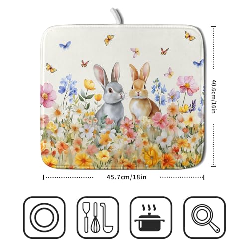 Spring Easter Rabbit Dish Drying Mat for Kitchen Counter