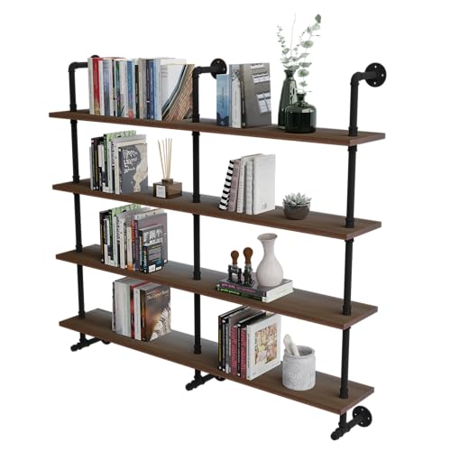 60 Inches Industrial Pipe Wall Shelves Pipe Shelving with Real Wood Plank