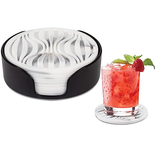 6 Pack Rubber Coasters for Drink with Holder
