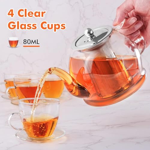 Tea Pot Set 1200ml Glass Teapot with 4 Glass Teacups