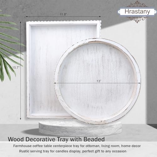 Round Wood Serving Tray with Beaded