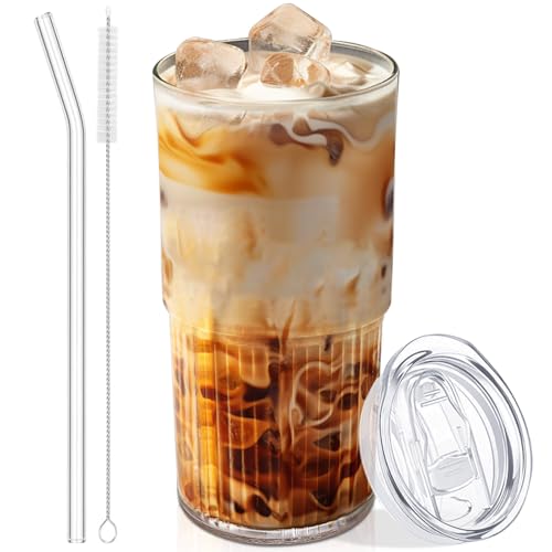 18.5oz Glass Cups with Lids and Straws (20 Count)