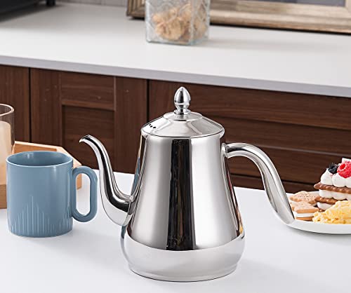 Stainless Steel Teapot with strainer Tea Pot With Removable Infuser or filter for Loose Leaf and Tea Bags cold water Pitcher Tea Maker Dishwasher Safe